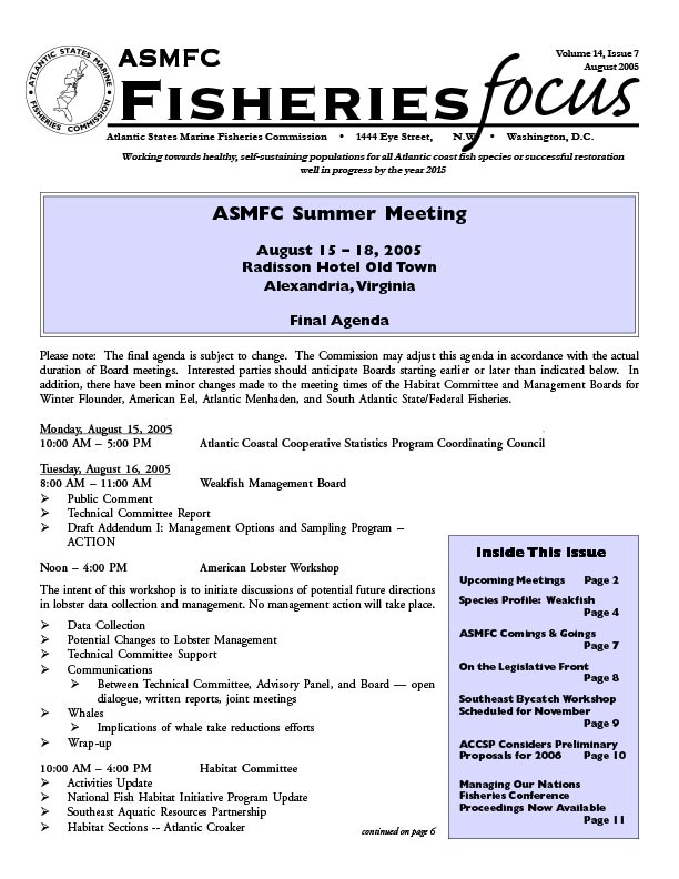 Fisheries Focus — August 2005