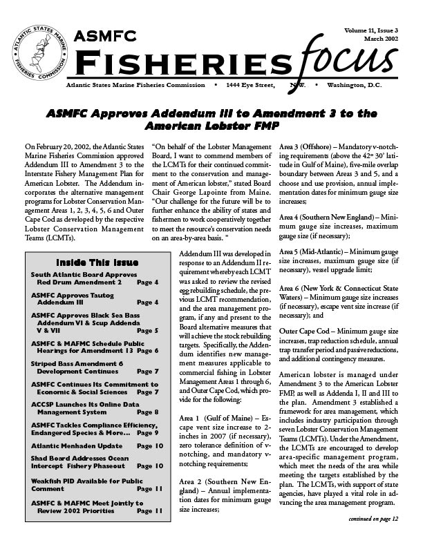 Fisheries Focus — March 2002 issue