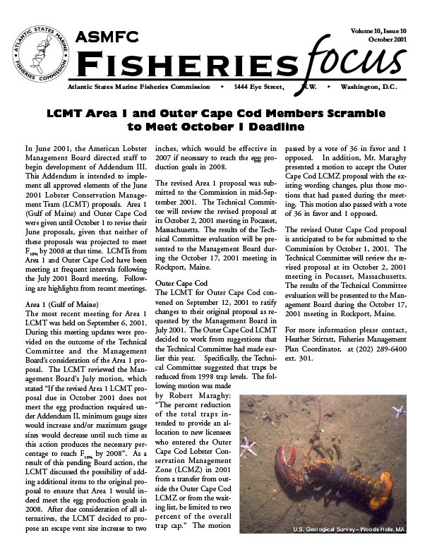 Fisheries Focus — October 2001 issue