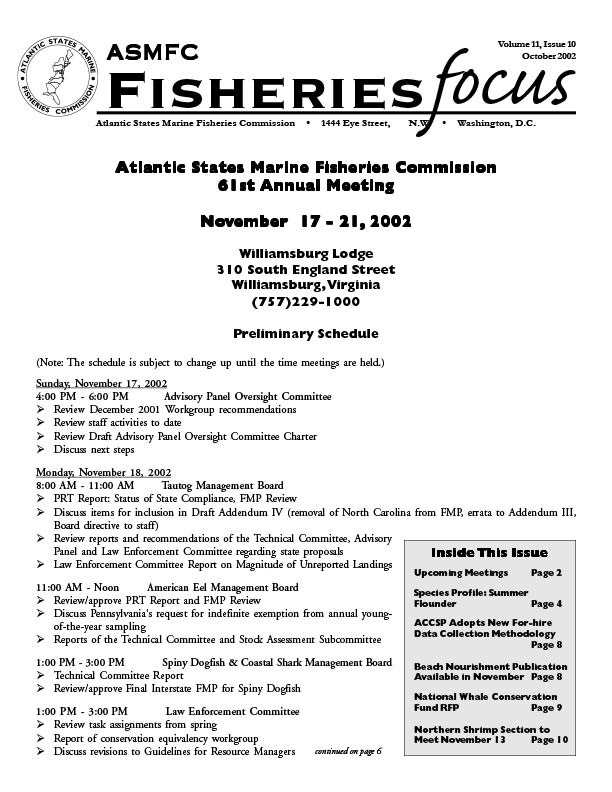 Fisheries Focus — October 2002 issue