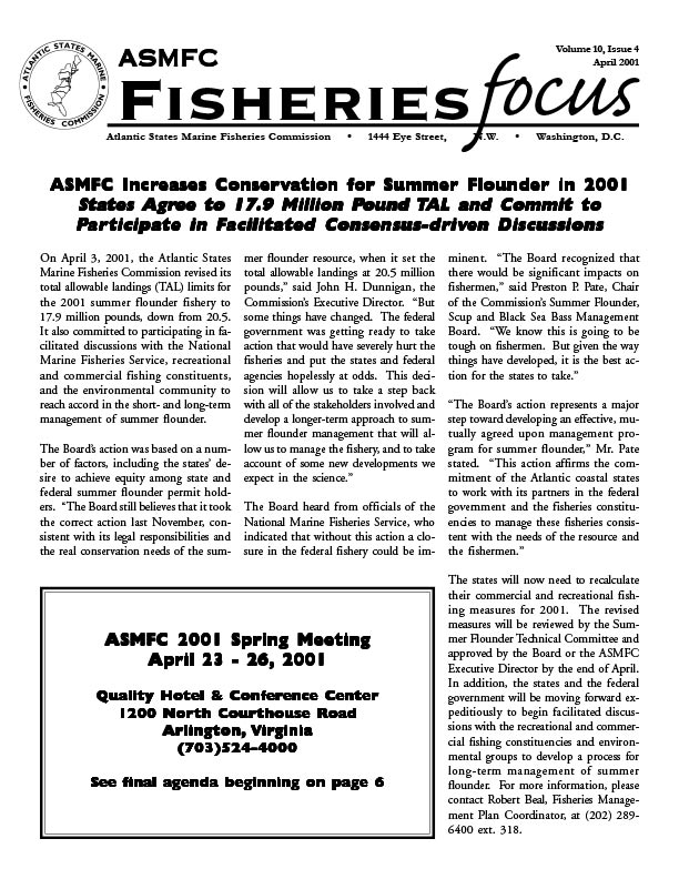 Fisheries Focus — April 2001 issue