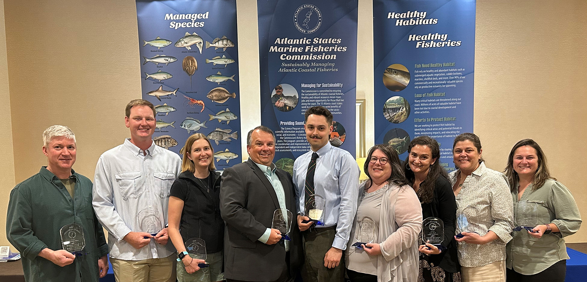 Award Recipients from left: Chris Baker, Andrew Alexander, Megan Ware, Joey Ballenger, Alexander Law, Julie Simpson, Julia Byrd, Kathy Knowlton, and Brandi Salmon